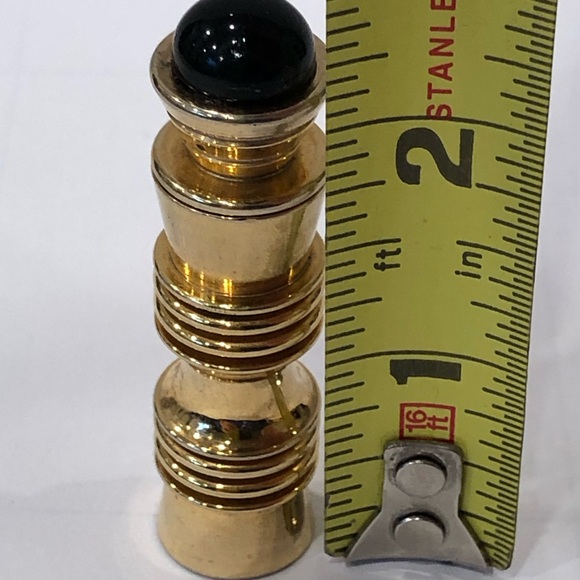 Vintage Gold Tone Brass Cylindrical Shape Portable Purse Travel  Perfume Vial - Picture 2 of 13